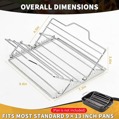Roasting Rack for 9x13 Inch Pan, Adjustable Turkey Rack for Roasting Pan V-Shaped, Made of Stainless Steel, Keeps Food Elevated and Improves Airflow, Easy to Clean, Ideal for Turkey and Chicken