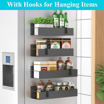 HuggieGems 4 Pack Magnetic Spice Storage Rack Organizer for Refrigerator and Oven, Dark Gray Fridge Organizers and Storage - Image 3