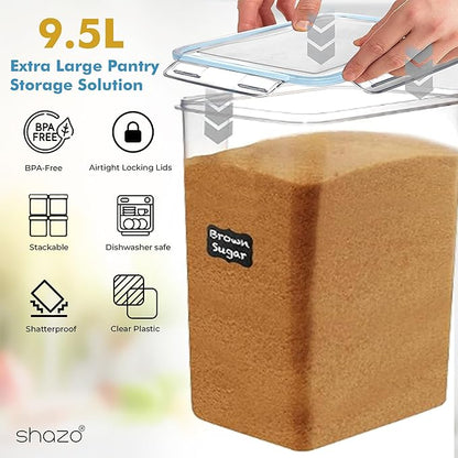 Shazo 2 PC (9.5L | 321 Oz) Extra Large Bulk Food Storage Containers with Airtight Lids for Flour, Sugar, Rice, Cereal & Pasta - Leakproof, BPA-Free Plastic Canisters for Kitchen & Pantry Organization - Image 5