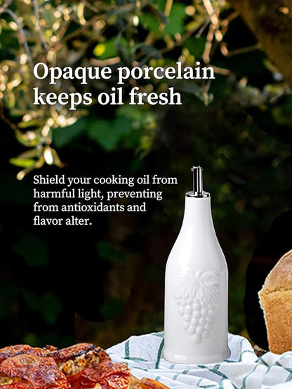 HOMBENE Ceramic Oil & Vinegar Dispenser Set, 12 oz/350ml, 2 Pack, Dripless Spout, Porcelain, Reusable, Cooking