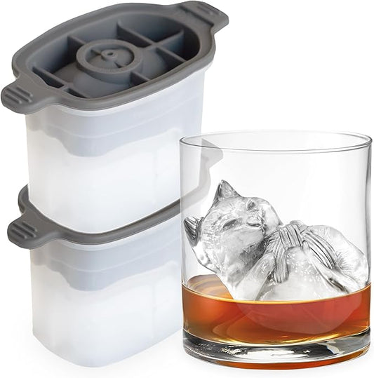 Tovolo Cat Ice Cube Mold with Yarn Pack of 2 Large Kitten Ice Molds for Whiskey Cocktails, Easy Fill No Leak Silicone Cat Shaped Ice Cube Gifts for Pet Lovers Stackable Dishwasher Safe BPA Free by Tovolo