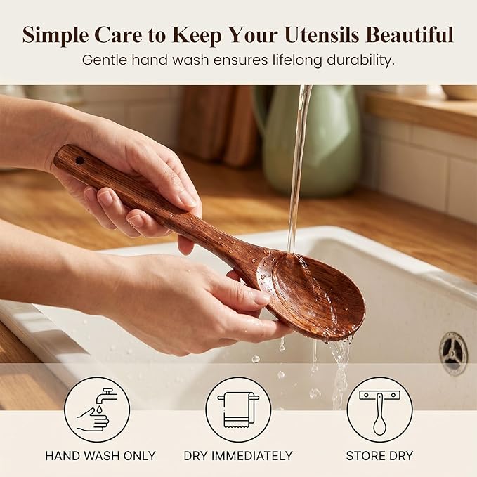 HANSGO Wooden Spoons for Cooking, 3PCS Kitchen Utensils Set for Nonstick Pans, 12Inch Wooden Spatula for Stirring Frying Mixing, Sturdy & Smooth Edges, Kitchen Gifts for Women, Cooking Gifts for Men - Image 6