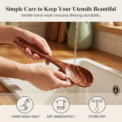 HANSGO Wooden Spoons for Cooking, 3PCS Kitchen Utensils Set for Nonstick Pans, 12Inch Wooden Spatula for Stirring Frying Mixing, Sturdy & Smooth Edges, Kitchen Gifts for Women, Cooking Gifts for Men - Image 6