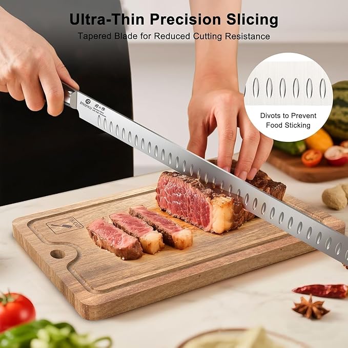 imarku Brisket Knife, 12 Inch Ultra Sharp Carving Slicing Knife for Brisket, BBQ, Turkey, Ham, Ribs, and Roast Beef, Japanese High Carbon Stainless Steel Blade, Ergonomic Pakkawood Handle, Gift Box - Image 6