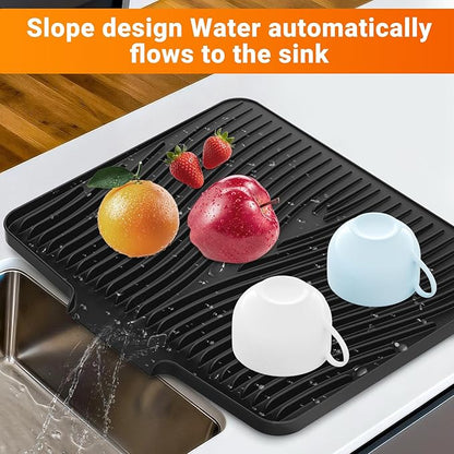 Silicone Dish Drying Mat for Kitchen Counter, Dish Drying Pad, Non-Slip Drain Pad with Built-in Drain, Heat Resistant Stone Drying Mat - Image 4