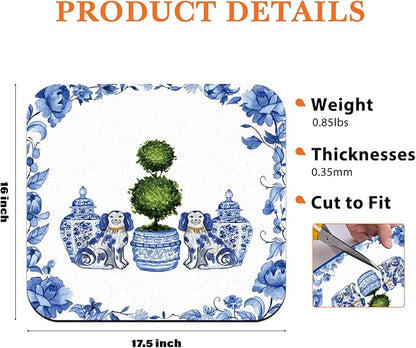 Chinoiserie Dish Drying Mat - Blue And White Porcelain Dish Drying Mat,Chinoiserie Dog Drying Mat For Kitchen Counter,Coffee Bar Mat,Vintage Chinoiserie Drying Mat,16x17.5 Inch