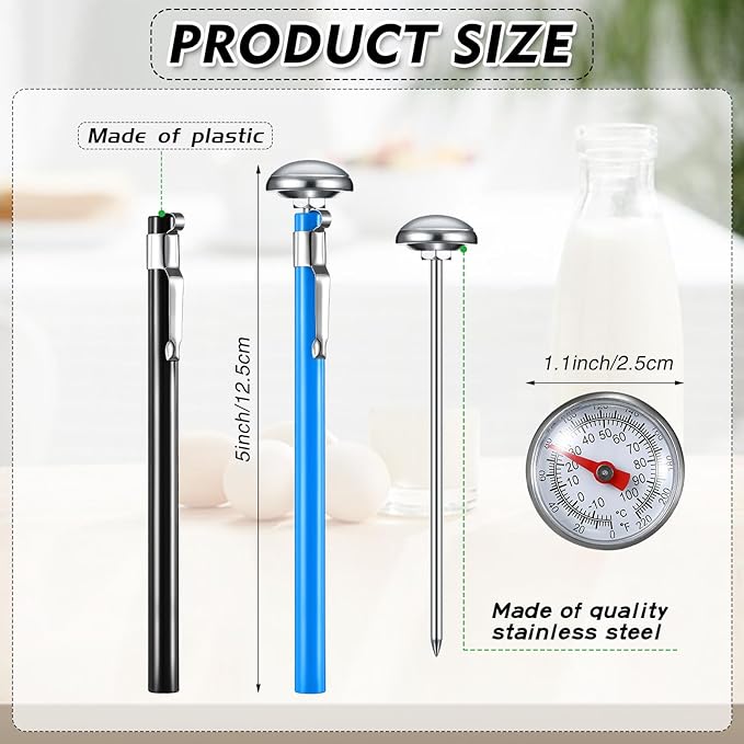 Xuhal 6 Pcs Stainless Steel Kitchen Thermometer with 5 Inch Long Stem 1 Inch Dial Thermometer Milk Frothing Food for Oven Probe Meat Grill BBQ Cooking Chocolate Water(Multicolor) - Image 2