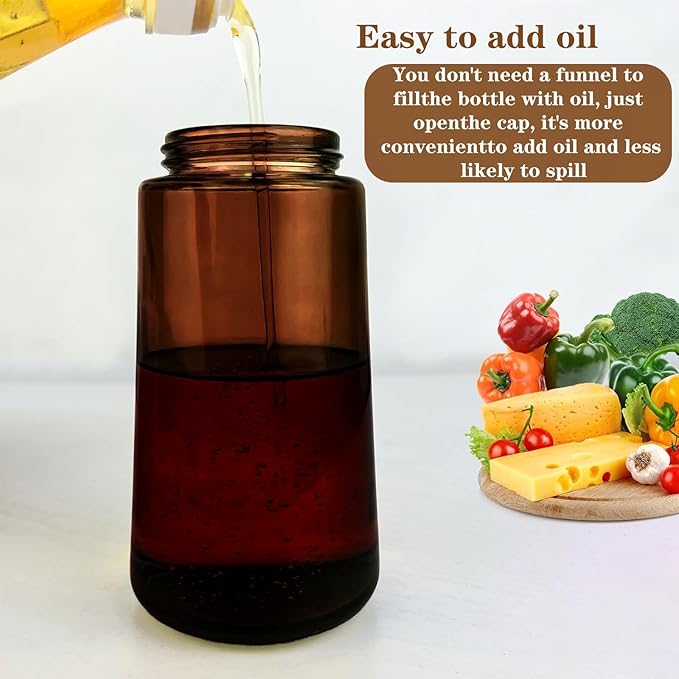 LAKUMIQI 2 in 1 Oil Sprayer for Cooking, 16oz Olive Oil Dispenser Bottle for Kitchen, Food Grade Light-Blocking Leak Proof Glass Spray Bottle for Salad, Air Fryer, BBQ - Image 4
