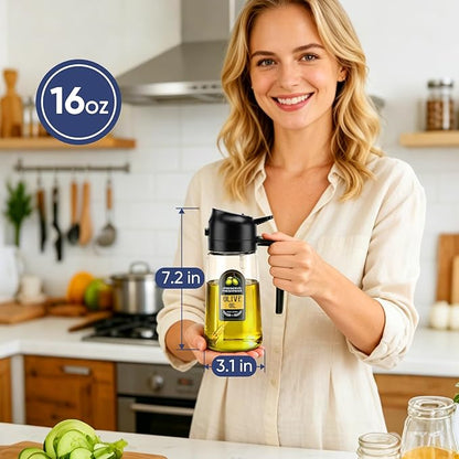 New Upgraded 2 in 1 Oil Sprayer For Cooking, 16oz/470ml Olive Oil Dispenser Bottle for Kitchen