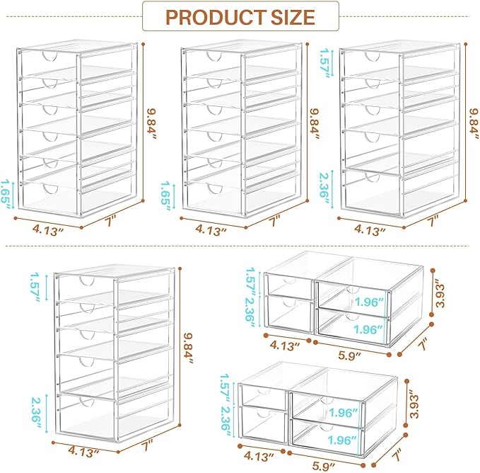 ARSTPEOE 30 Drawers, Acrylic Desk Makeup Organizer, Plastic Drawers Organizer, Stackable Storage Solution for Makeup, Dresser, Office, Bathroom Clear Plastic Craft and Bead Storage Cabinet - Image 3