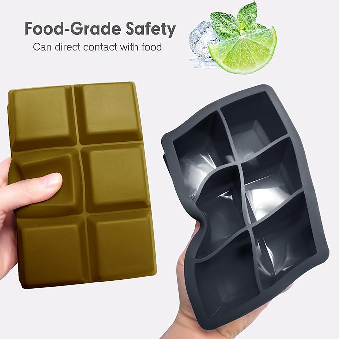 Silicone Ice Cube Trays with Lids,Large Square Ice Cube Molds for Freezer, Whiskey, Cocktail, Stackable Flexible and Reusable & Easy Release BPA Free (2 Pack&Dark Gray and Army green) - Image 4