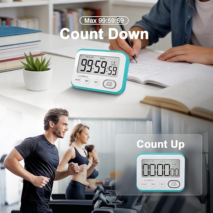 Digital Kitchen Timer Magnetic Loud Alarm, Large LCD Screen Silent/Beeping Multi-Function for Teachers Classroom Kids, Sky Blue - Image 7