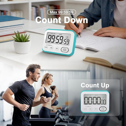 Digital Kitchen Timer Magnetic Loud Alarm, Large LCD Screen Silent/Beeping Multi-Function for Teachers Classroom Kids, Sky Blue - Image 7