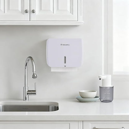 Paper Towel Dispenser Wall Mount: No Drill Adhesive Z-fold Multifold Paper Towel Dispenser, Compact Design for Family Bathrooms & Small Spaces, Locking Feature - Image 2