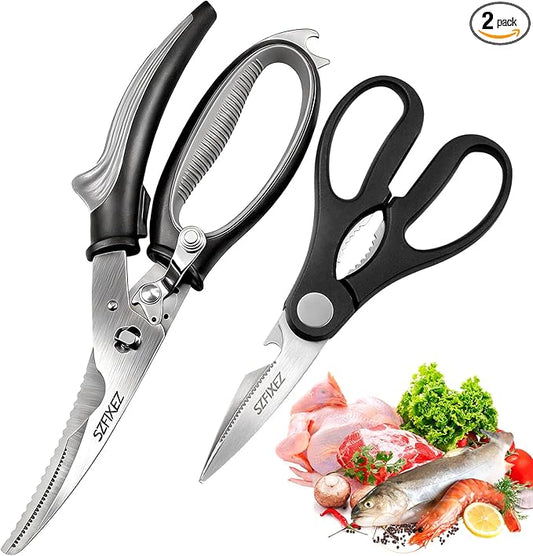 2-Piece Kitchen Scissors Set, Heavy Duty Detachable Food Grade Poultry Shears for Chicken Bones/Fish Scale & Lightweight Multipurpose Shears with Bottle Opener/Walnut Cracker/Vegetables/Meat