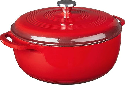 Lodge Essential Enamel Cast Iron Dutch Oven with Lid - Oven-Safe Enamel Cookware up to 500° F - Heat-Retaining Braising & Roasting Pot - Non-Toxic Cookware - 7.5 Quart, Island Spice Red by Lodge