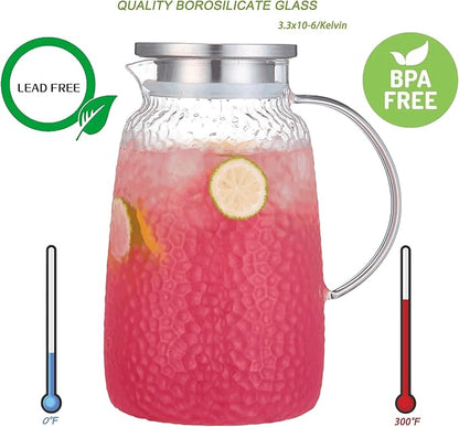 Purefold 105 oz Glass Water Pitcher with Lid, Heat Resistant Borosilicate Jug for Iced Tea, Juice, Milk, Cold or Hot Beverages, Large Caliber Pitchers Easy Clean
