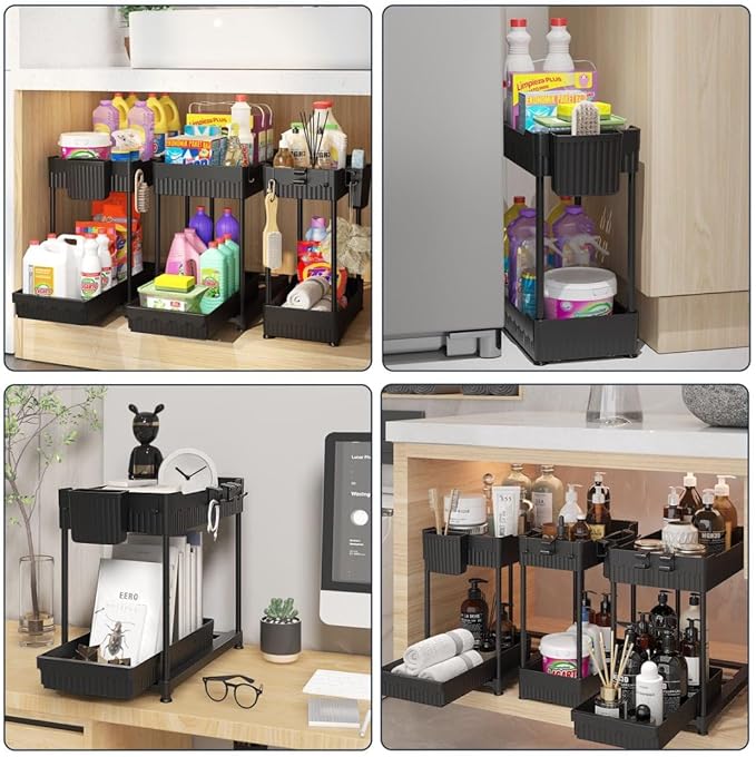 Sevenblue 3 Pack Under Sink Organizers,2-Tier Multi-Use Kitchen and Bathroom Organizers and Storage with Sliding Drawers,Bathroom Cabinet Organizer (Black,12.8 Inch) - Image 6