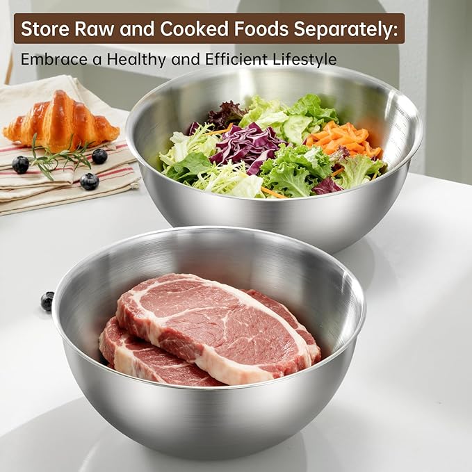 Gronivex Stainless Steel Mixing Bowls Set of 2 (4.2 & 5.3 Qt), Food Grade 304, Dishwasher Safe, Stackable Nesting Bowls for Baking, Salad Prep & Cooking - Image 7