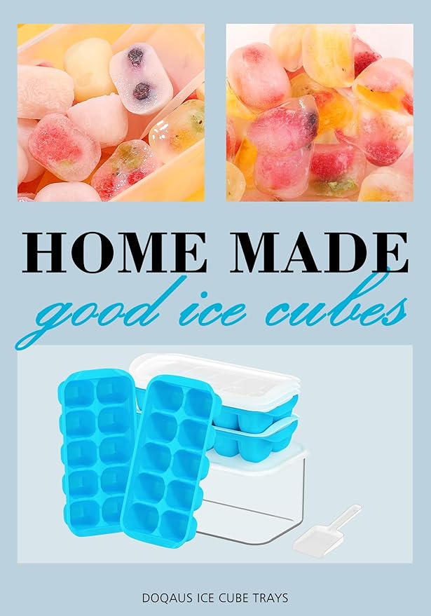 DOQAUS Ice Cube Tray with Lid and Bin - 4 Pack Ice Bucket Kits, Stackable Silicone Ice Trays for Freezer, Easy Pop Out, BPA Free for Cocktail, Coffee, Soup, Food, RV, Kitchen - Image 8