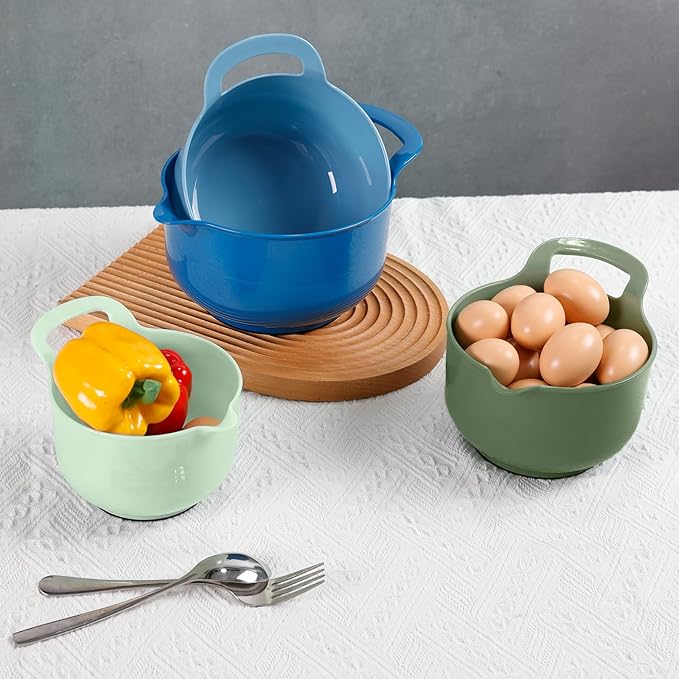 BoxedHome 4 Pack Nesting Mixing Bowl with Pour Spout and Handle, BPA free Microwave & Dishwasher Safe(Green/Blue, 4 Pack with Handle) - Image 5