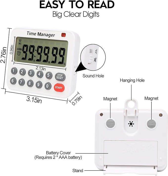 AIMILAR Magnetic Digital Kitchen Timer with Direct Numerical Keypad, Loud Alarm - 99Hr Countdown Count Up Timer for Cooking Baking Classroom, Batteries Included - Image 6