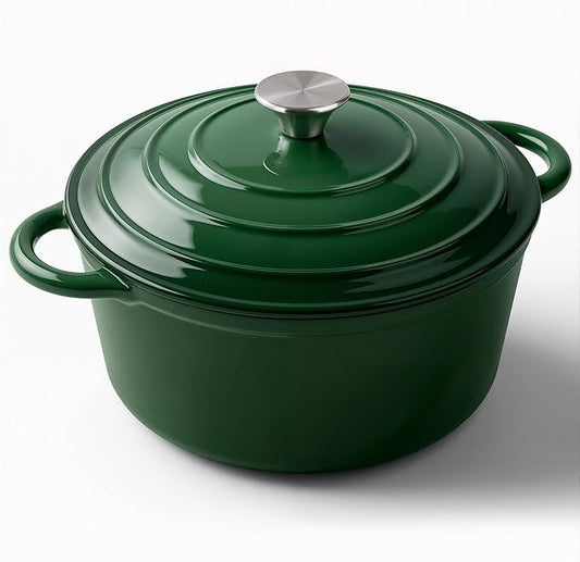 Miereirl 6 Quart Enameled Dutch Oven Pot with Lid, Cast Iron Dutch Oven with Dual Handles for Bread Baking, Cooking, Non-stick Enamel Coated Cookware (Green)