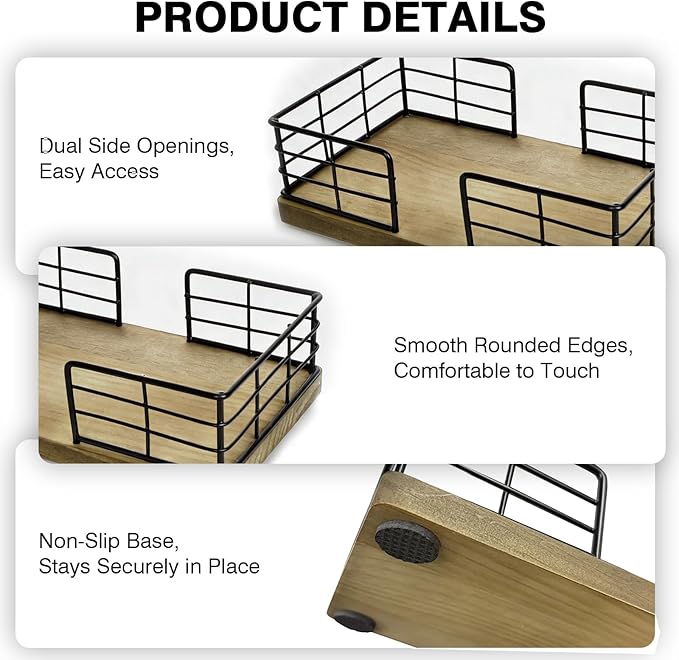 Kordory Wooden Guest Towel Holder Tray for Bathroom, Black Bamboo Counter Rectangular Bathroom Napkin Holder for Ktichen, Disposable Hand Towel Holder Tray for Home, Bar, Hotel, Office(Light Brown)