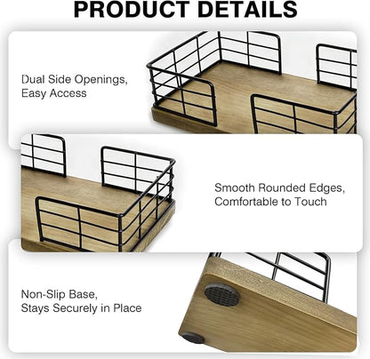 Kordory Wooden Guest Towel Holder Tray for Bathroom, Black Bamboo Counter Rectangular Bathroom Napkin Holder for Ktichen, Disposable Hand Towel Holder Tray for Home, Bar, Hotel, Office(Light Brown)