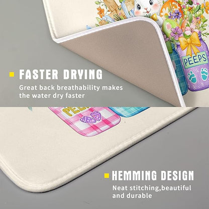 Easter Bunny Carrots Dish Drying Mat for Kitchen Counter,Spring Colorful Flowers Mason Jar Drying Mat 16 x 18 Inch with Absorbent Reversible Microfiber Drying Pad for Coffee Bar - Image 3