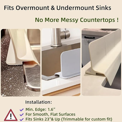 Sink Splash Guard for Kitchen, Splatter Screen & Silicone Water Guard with High Wall, Sink Edge Protector and Backsplash Guard, Easy to Install and Clean for Faucet and Countertop Area(Cream, 23")