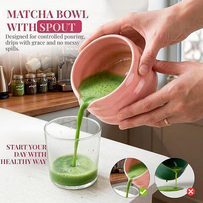 BARISTA EMPEROR® MATCHA WHISK SET PREMIUM 11pcs - Professional Matcha Kit Set with Matcha Bowl, Matcha Whisk, Milk Frother, Spoon, Sifter, Scoop, Stand, Cup, Mat - Aesthetic Pink Matcha Set Kit