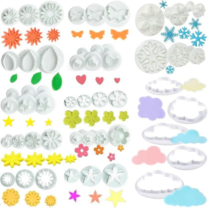 Flower Cookie Cutters,Cake Tools 44 Pcs Snowflake Cookie Cutter Cloud Fondant Cake Plunger Sugarcraft Flowers Leaf Butterfly Heart Shape Decorating Mold DIY Icing Plunger Cutters