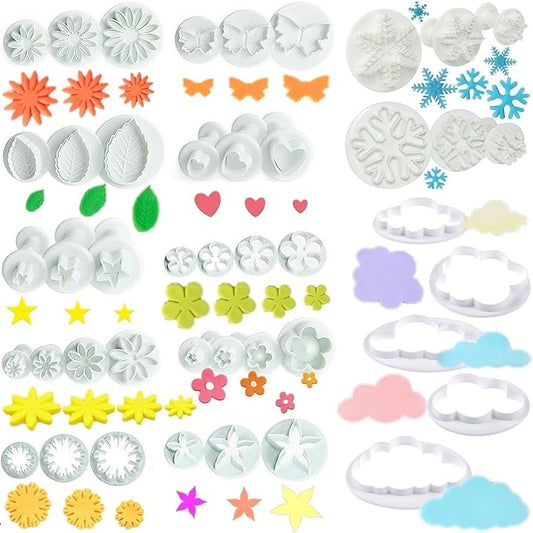 Flower Cookie Cutters,Cake Tools 44 Pcs Snowflake Cookie Cutter Cloud Fondant Cake Plunger Sugarcraft Flowers Leaf Butterfly Heart Shape Decorating Mold DIY Icing Plunger Cutters