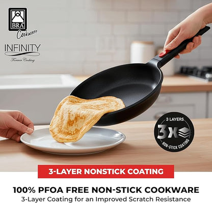 BRA COOKWARE Infinity 2-Piece Nonstick Frying Pan Set | 8 & 10.2 Inch Cast Aluminum Skillet Set | Removable Handle | PFOA/PFAS Free Fry Pans | All Cooktops incl. Induction | Oven Safe Skillets