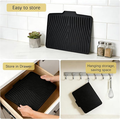Silicone Drying Mat, 16"X13" With Built-in Drain Lip,Heat-Resistant,Eco-friendly,Hygienic Drying Pad,Leak-Proof and Non-Slip,Silicone Dish Drying Mat for Kitchen Counter or Sink（Black 16X13） - Image 7