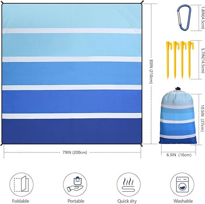 WIWIGO Beach Blanket Waterproof Sandproof Beach Mat 79" X 83"/10'x9'for 2-8 Adults Quick Drying Outdoor Picnic Mat Beach Accessories for Travel, Camping, Hiking - Image 2