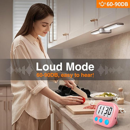 6 Pack Kitchen Timers Loud Ring Digital Timers for Cooking Magnetic Pink - Image 2
