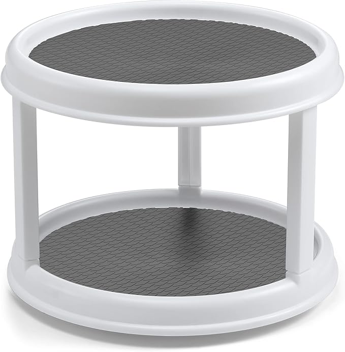 2 Pack, 2 Tier 10" Turntable Lazy Susan Spice Organizer - Rotating Seasoning Rack Spinner for Pantry Cabinet Kitchen Countertop, Table Top Organizing - Multiuse Two Tier Rotating Organization Rack - Image 8