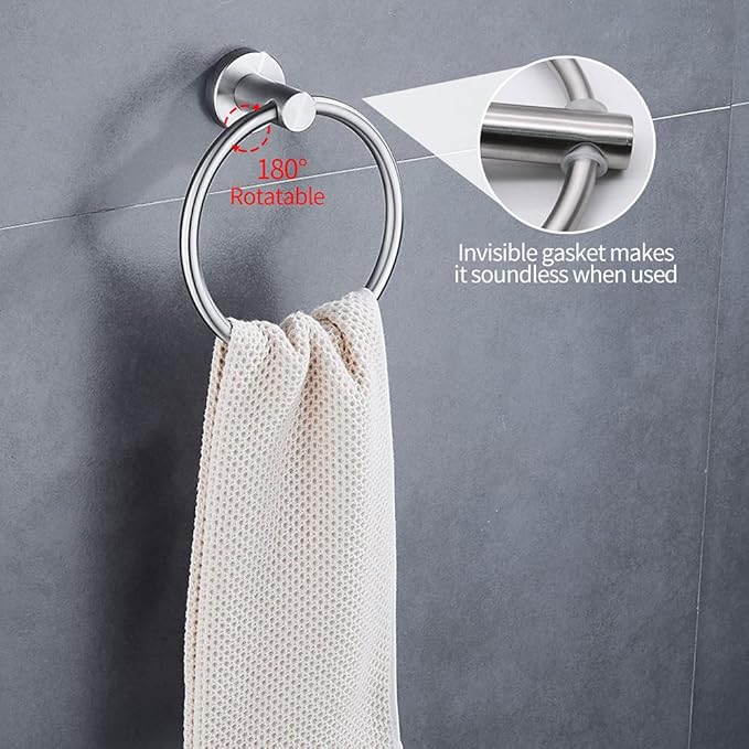 2pcs Brushed Nickel Toilet Paper Holder and Towel Ring Set, Stainless Steel Hand Towel Holder and Towel Hanger with Hardware Pack