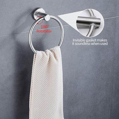 2pcs Brushed Nickel Toilet Paper Holder and Towel Ring Set, Stainless Steel Hand Towel Holder and Towel Hanger with Hardware Pack