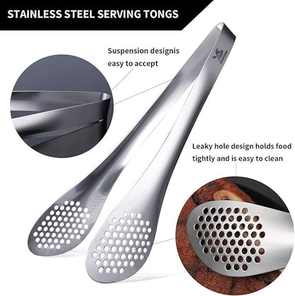 MSY BIGSUNNY 11Inch Kitchen Cooking Food Tongs Stainless Steel Buffet Tongs (silver, 2 pack) - Image 2