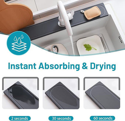 Faucet Mat for Kitchen Sink with Raised Feet, Fast Drying Diatomite Stone Sink Tray, Water Absorbent Faucet & Sink Splash Guard, Prevents Moisture Buildup, Durable Protector for Bathroom Counter