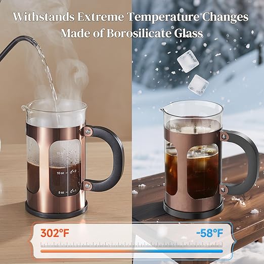 Veken French Press Coffee Maker 21oz 0.6 L, Single Serve Small Pot, Heat Resistant Thickened Borosilicate Glass, Stainless Steel Brewer, Cold Brew Cafetera Teapot for Kitchen Travel Camping, Copper - Image 3