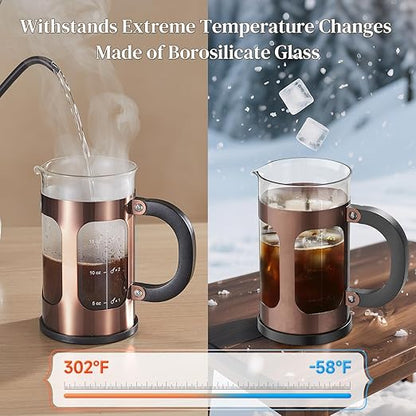 Veken French Press Coffee Maker 21oz 0.6 L, Single Serve Small Pot, Heat Resistant Thickened Borosilicate Glass, Stainless Steel Brewer, Cold Brew Cafetera Teapot for Kitchen Travel Camping, Copper - Image 3