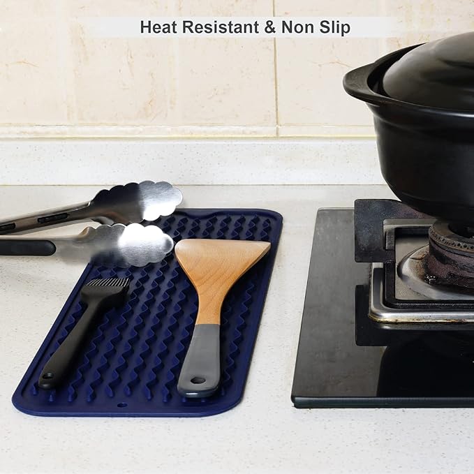 ZLR Silicone Sponge Holder & Sink Caddy Tray (6" x 17") - Narrow Dish Drying Mat for Kitchen Counter - Waterproof Soap Dispenser Organizer, Non-Slip Bathroom Vanity Tray (Midnight Blue) - Image 9