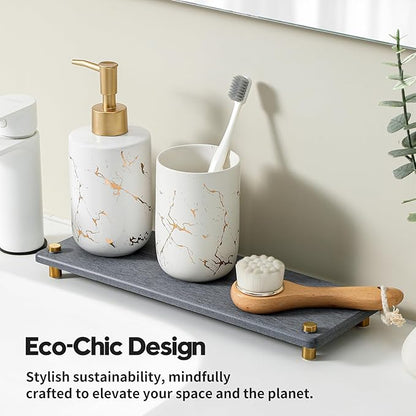 Kitchen Sink Caddy Water Absorbing Stone Drying Tray, Diatomite Bathroom Sink Organizer, Faucet Counter Mat Coaster, Soap Dish Rack Riser Dispenser Sponge Holder, Dark Gray Gold -12.5" x 4.5"