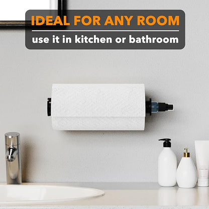 SpaceAid SprayNeat Paper Towel Holder with Spray Bottle, Under Cabinet Paper Towels Holders with Sprayer Inside Center, Hanging Wall Mount Papertowels Roller for Kitchen (Black Spray, Black)