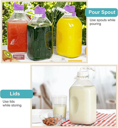 Ritayedet 64 Oz Heavy Duty Glass Milk Bottle with Reusable Airtight Strong SCREW LID - 1/2 Gallon Water Bottles with Scale Lines - 2 Qt Glass Milk Jug Pitcher - Extra Gaskets & Handle!