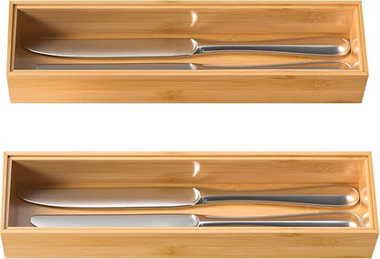 VeyFey Silverware Tray for Drawer, Stackable Kitchen Bamboo Drawer Organizer 12" x 3" x 2" Set of 2 - Image 7